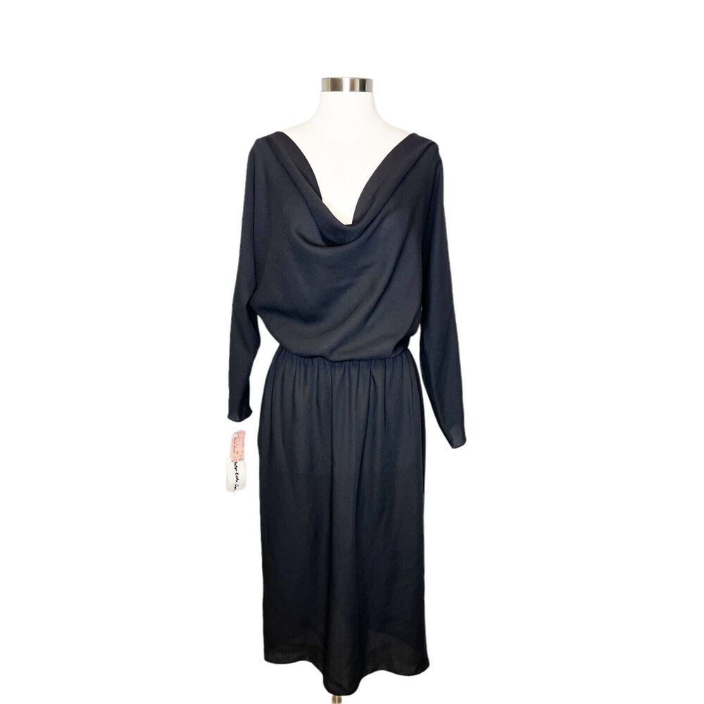 NEW Vintage Victor Costa Size 12 Black Cowl Neck Dress‎ 60s 70s MCM Glam Fashion
